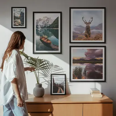 Gallery wall featuring mountain lake and nature landscape photography