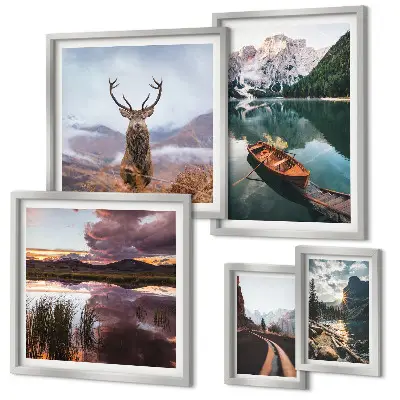 Gallery wall featuring mountain lake and nature landscape photography