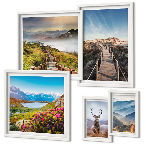 Framed photo set Landscapes of mountains and wild forests