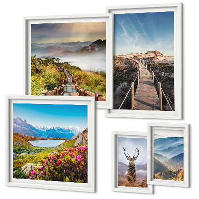 Framed photo set Landscapes of mountains and wild forests