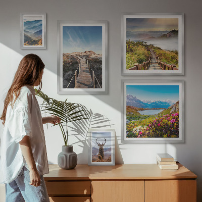 Framed photo set Landscapes of mountains and wild forests