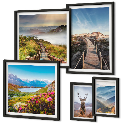 Framed photo set Landscapes of mountains and wild forests