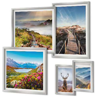 Framed photo set Landscapes of mountains and wild forests