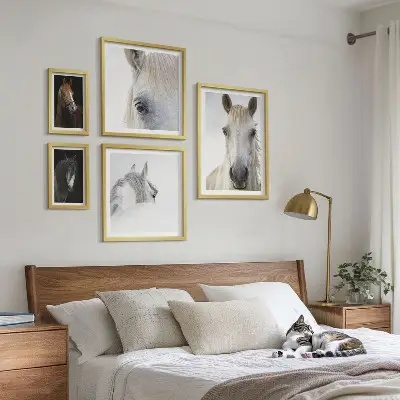 Horse portraits gallery wall in various artistic styles