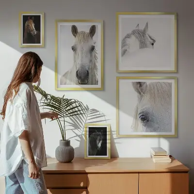 Horse portraits gallery wall in various artistic styles