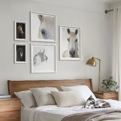 Horse portraits gallery wall in various artistic styles