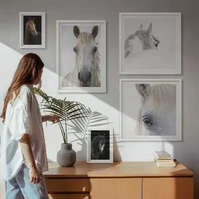Horse portraits gallery wall in various artistic styles