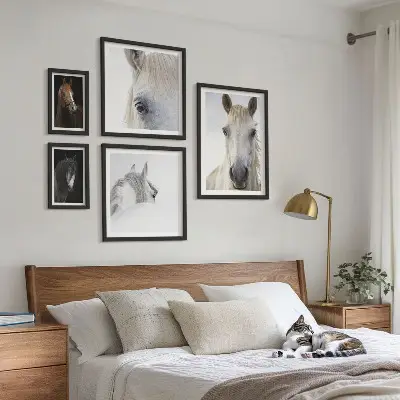 Horse portraits gallery wall in various artistic styles