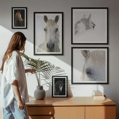 Horse portraits gallery wall in various artistic styles