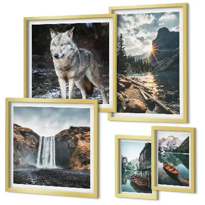 Framed photo set featuring nature and wildlife landscapes