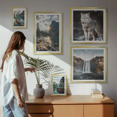 Framed photo set featuring nature and wildlife landscapes