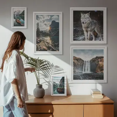 Framed photo set featuring nature and wildlife landscapes