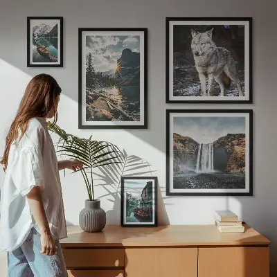 Framed photo set featuring nature and wildlife landscapes