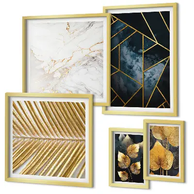Gallery wall art set stylish leaves and geometric shapes