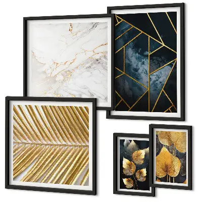 Gallery wall art set stylish leaves and geometric shapes