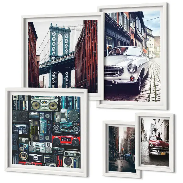 Framed photo set featuring stylish cars and street architecture