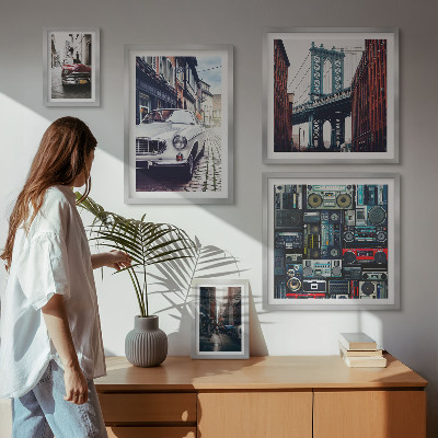 Framed photo set Stylish cars and street architecture