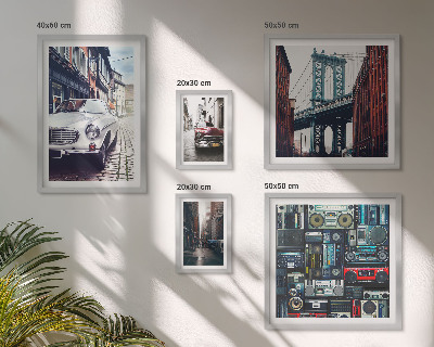 Framed photo set Stylish cars and street architecture