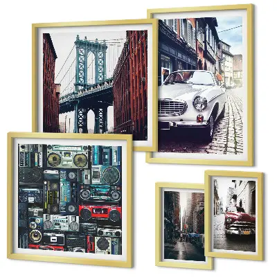 Framed photo set featuring stylish cars and street architecture