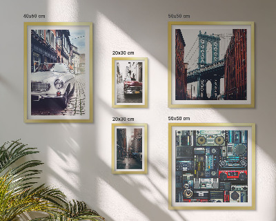 Framed photo set Stylish cars and street architecture
