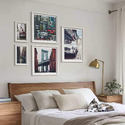 Framed photo set Stylish cars and street architecture