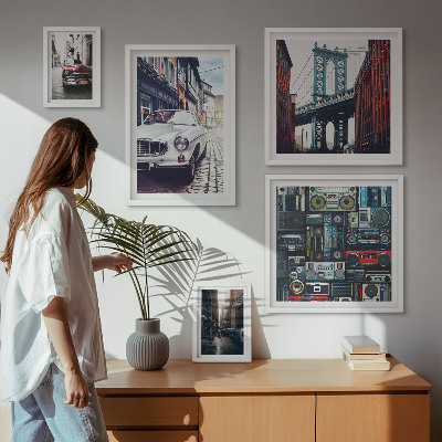 Framed photo set Stylish cars and street architecture