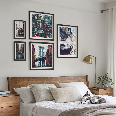 Framed photo set Stylish cars and street architecture