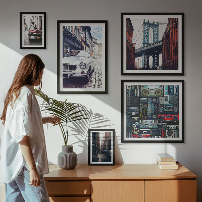 Framed photo set Stylish cars and street architecture