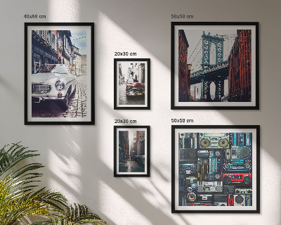 Framed photo set Stylish cars and street architecture