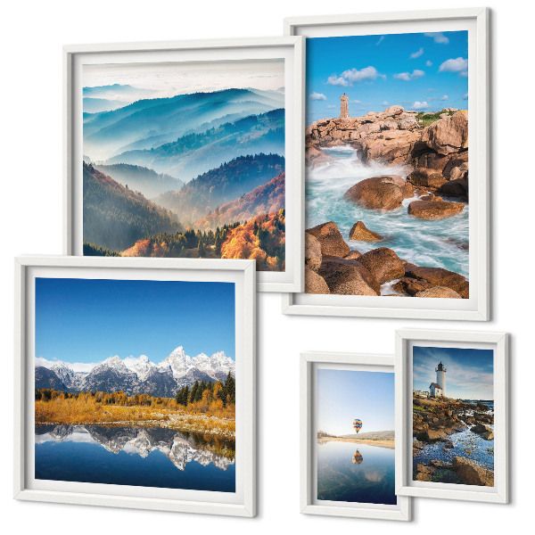 Set of 5 wall art pieces Natural mountains sea lighthouses