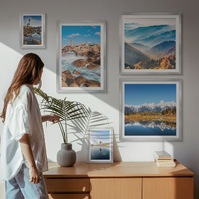 Set of 5 wall art pieces Natural mountains sea lighthouses