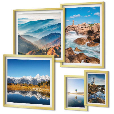 Set of 5 wall art pieces Natural mountains sea lighthouses