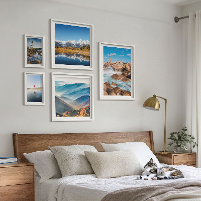 Set of 5 wall art pieces Natural mountains sea lighthouses