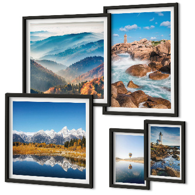Set of 5 wall art pieces Natural mountains sea lighthouses