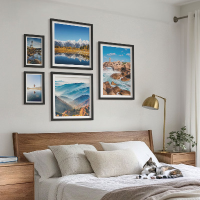 Set of 5 wall art pieces Natural mountains sea lighthouses