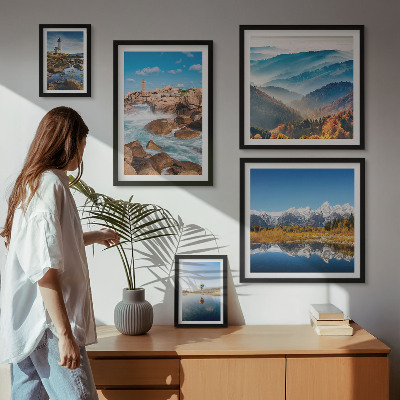 Set of 5 wall art pieces Natural mountains sea lighthouses