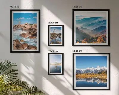 Set of 5 wall art pieces featuring natural mountains, sea, and lighthouses