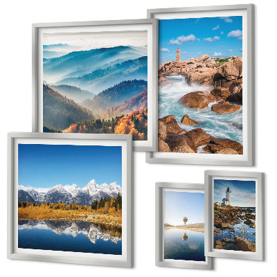 Set of 5 wall art pieces Natural mountains sea lighthouses