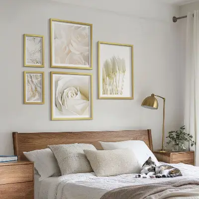 Gallery wall with white rose marble accents