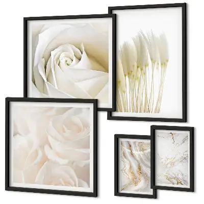 Gallery wall with white rose marble accents