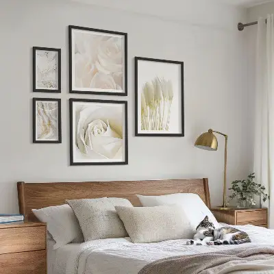 Gallery wall with white rose marble accents