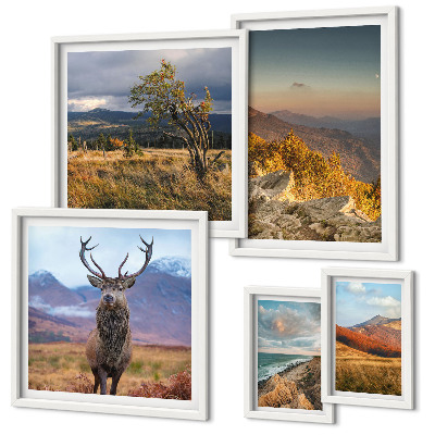 Set of 5 wall art pieces Mountain wildlife landscapes