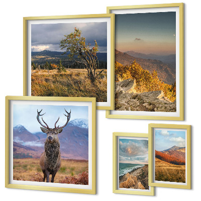 Set of 5 wall art pieces Mountain wildlife landscapes