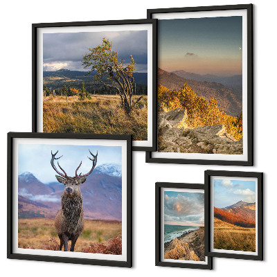 Set of 5 wall art pieces Mountain wildlife landscapes