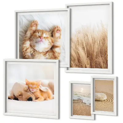 Set of 5 wall art pieces featuring cute animals and landscapes