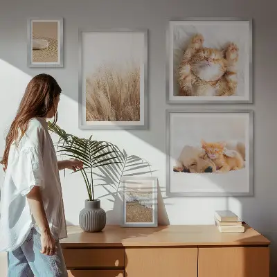 Set of 5 wall art pieces featuring cute animals and landscapes