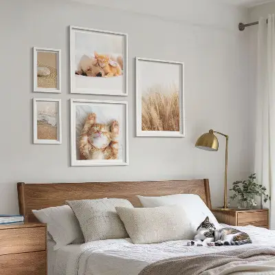 Set of 5 wall art pieces featuring cute animals and landscapes