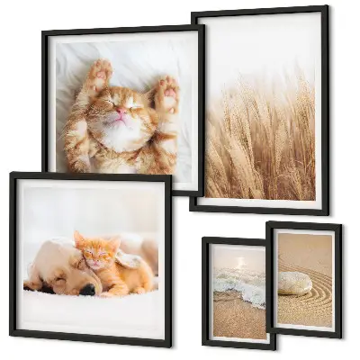 Set of 5 wall art pieces featuring cute animals and landscapes