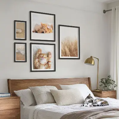 Set of 5 wall art pieces featuring cute animals and landscapes