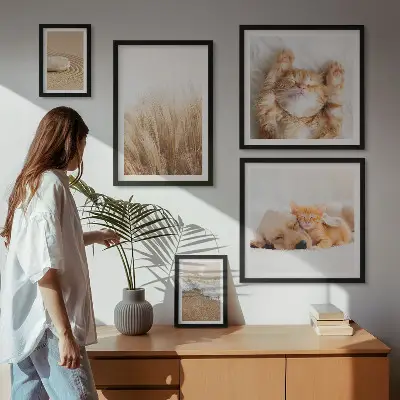 Set of 5 wall art pieces featuring cute animals and landscapes